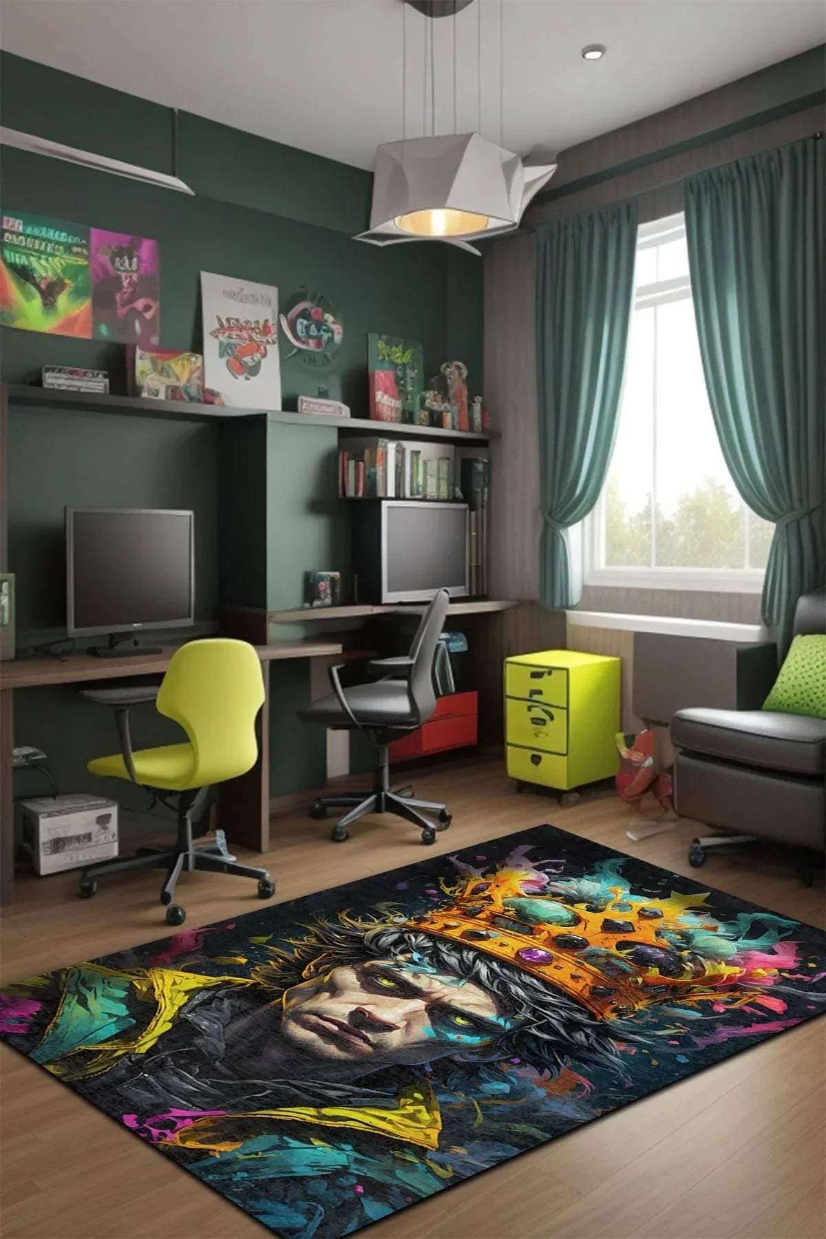 Punks Modern Kadife Oyuncu Odası Halısı Kadife Kaymaz Pamuk Tabanlı Yıkanabilir Antibakteriyel Gamer - Aydahome