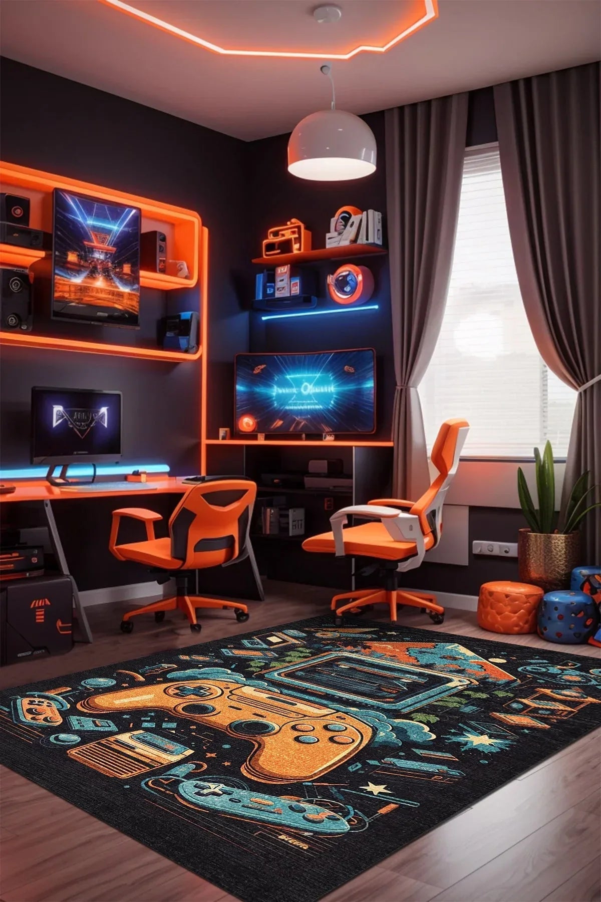 Ready Modern Kadife Oyuncu Odası Halısı Kadife Kaymaz Pamuk Tabanlı Yıkanabilir Antibakteriyel Gamer - Aydahome