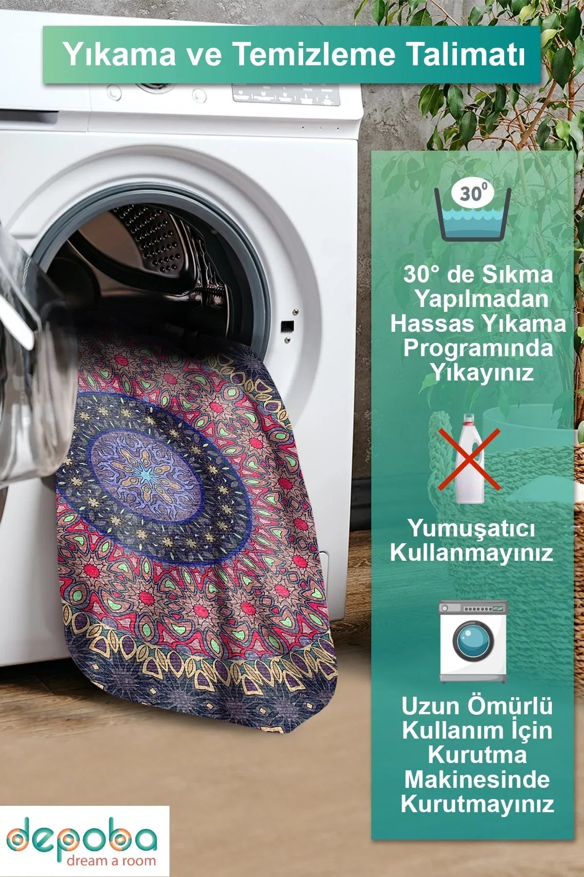 Setan Modern Kadife Yıkanabilir Kaymaz Pamuk Tabanlı Antibakteriyel Yuvarlak Halı - Aydahome