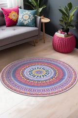 Yelva Modern Kadife Yıkanabilir Kaymaz Pamuk Tabanlı Antibakteriyel Yuvarlak Halı - Aydahome