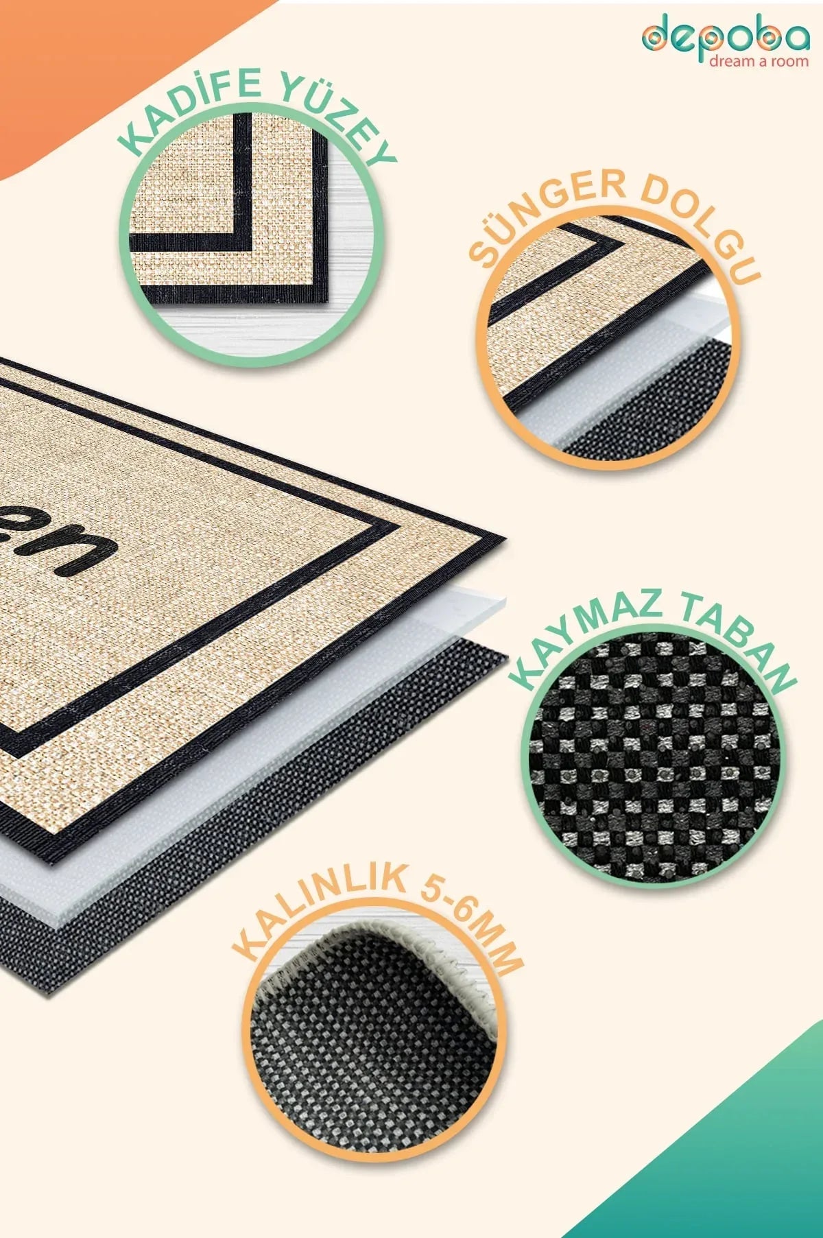 Henas Modern Kadife Yıkanabilir Kaymaz Pamuk Tabanlı Antibakteriyel Mutfak Halısı - Aydahome