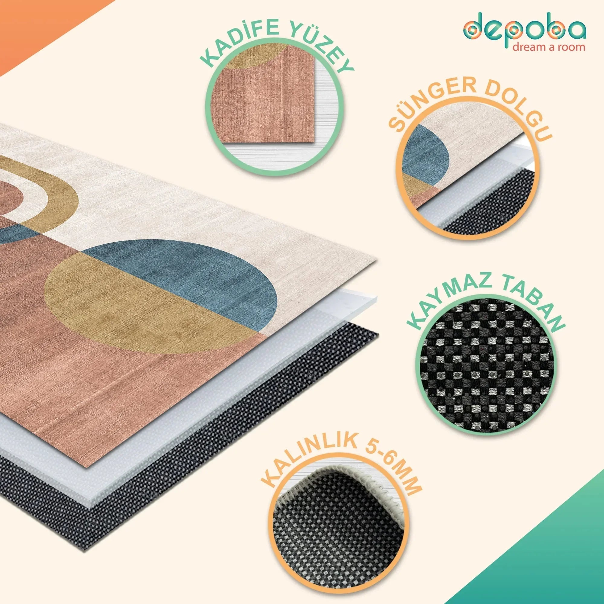 Sarema Modern Kadife Yıkanabilir Kaymaz Pamuk Tabanlı Antibakteriyel Salon Halısı - Aydahome
