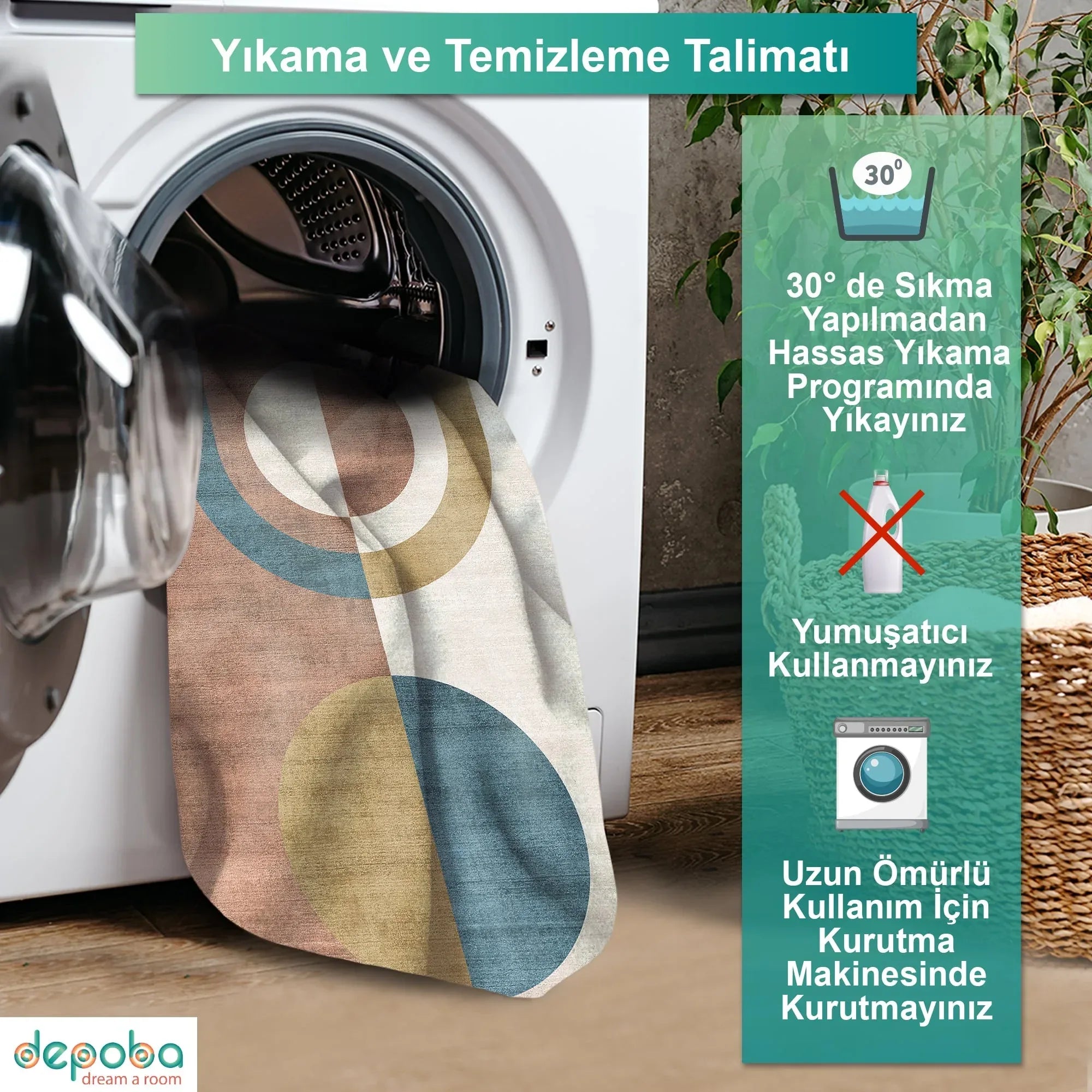 Sarema Modern Kadife Yıkanabilir Kaymaz Pamuk Tabanlı Antibakteriyel Salon Halısı - Aydahome