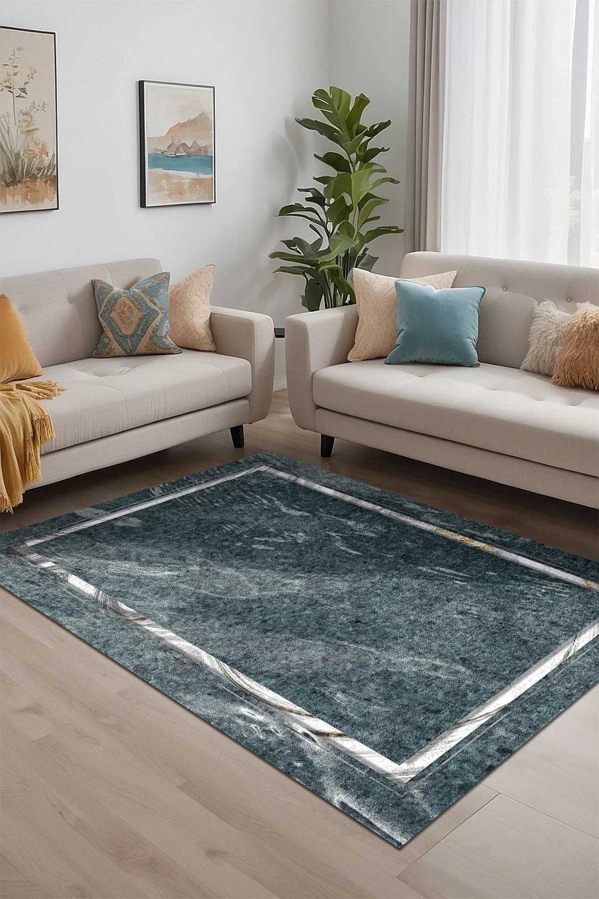 Setap Modern Kadife Yıkanabilir Kaymaz Pamuk Tabanlı Antibakteriyel Salon Halısı - Aydahome
