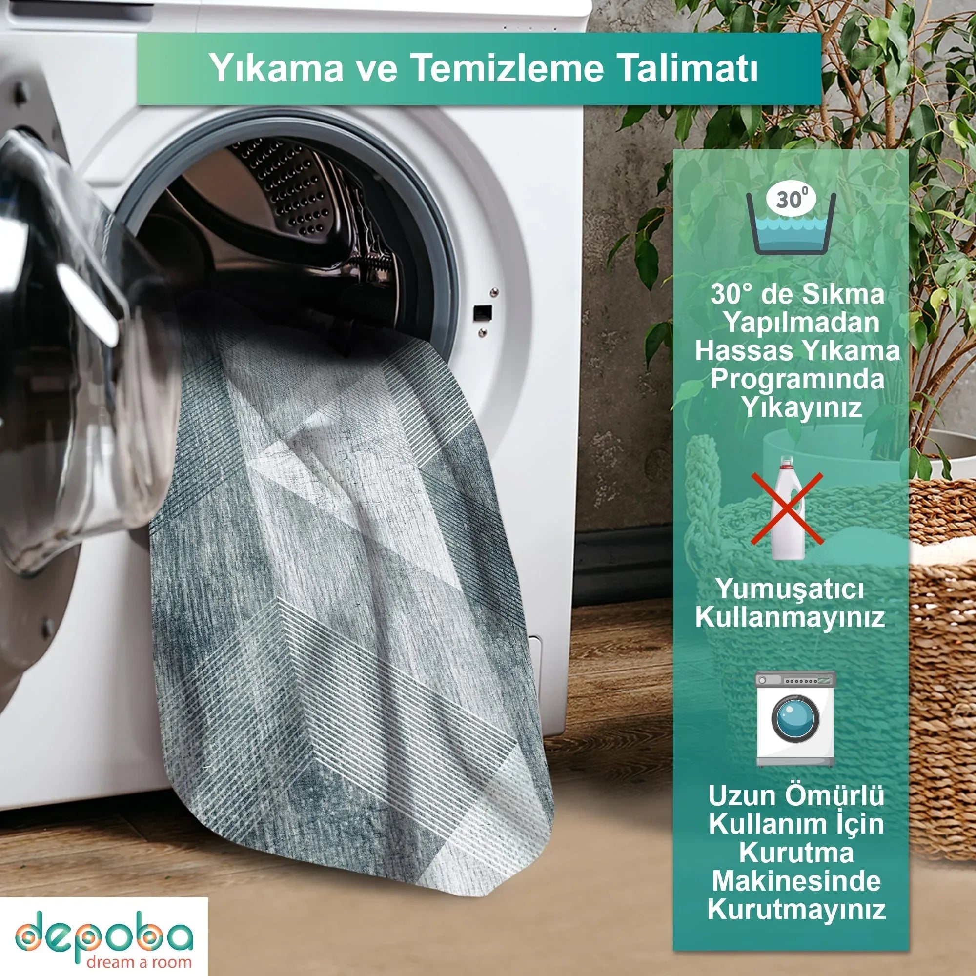 Nedla Modern Kadife Yıkanabilir Kaymaz Pamuk Tabanlı Antibakteriyel Salon Halısı - Aydahome