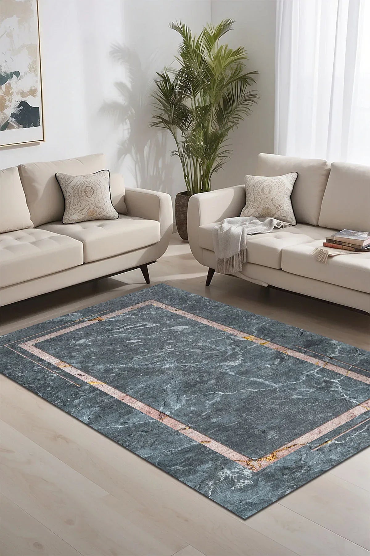 Faran Modern Kadife Yıkanabilir Kaymaz Pamuk Tabanlı Antibakteriyel Salon Halısı - Aydahome