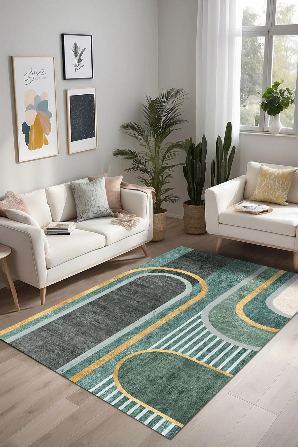 Grenz Modern Kadife Yıkanabilir Kaymaz Pamuk Tabanlı Antibakteriyel Salon Halısı - Aydahome