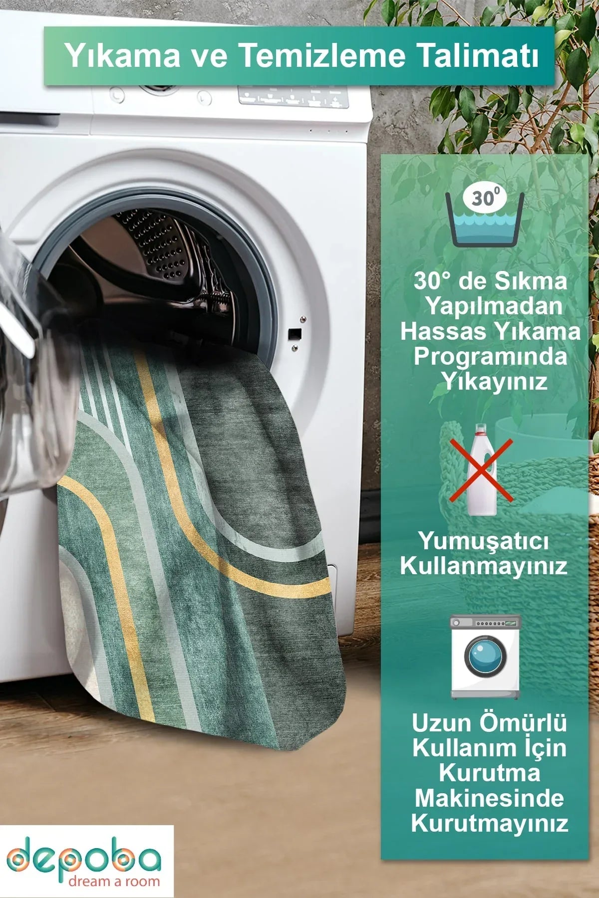 Grenz Modern Kadife Yıkanabilir Kaymaz Pamuk Tabanlı Antibakteriyel Salon Halısı - Aydahome