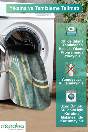 Grenz Modern Kadife Yıkanabilir Kaymaz Pamuk Tabanlı Antibakteriyel Salon Halısı - Aydahome