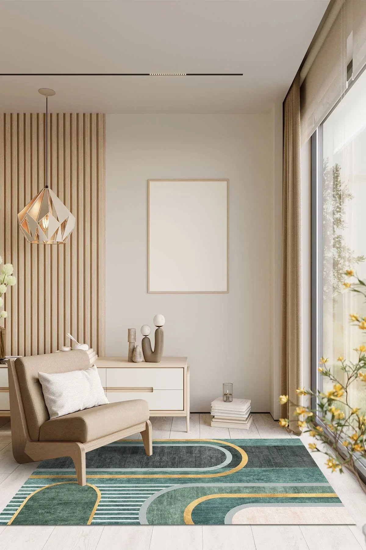 Grenz Modern Kadife Yıkanabilir Kaymaz Pamuk Tabanlı Antibakteriyel Salon Halısı - Aydahome