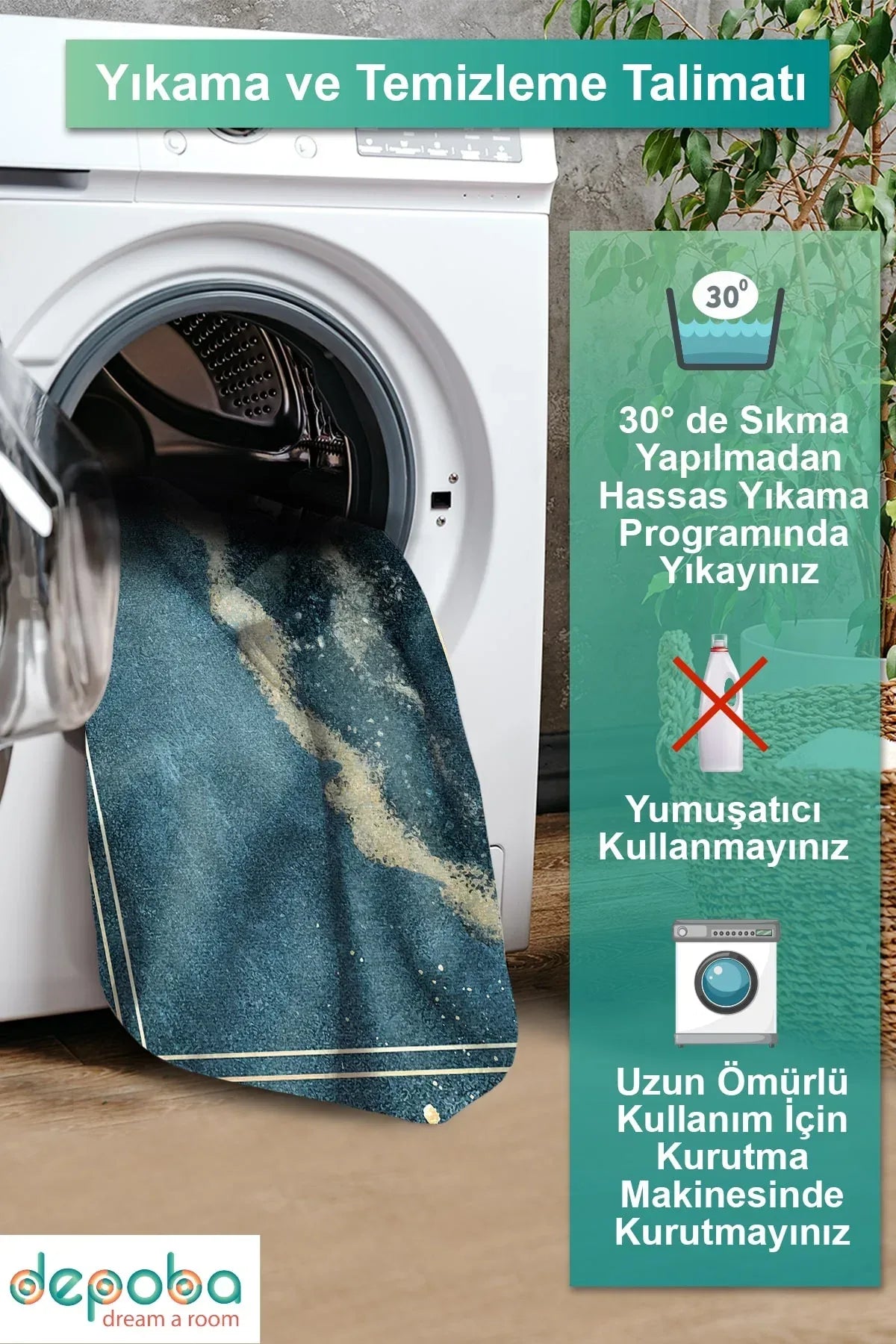 Derpa Modern Kadife Yıkanabilir Kaymaz Pamuk Tabanlı Antibakteriyel Salon Halısı - Aydahome