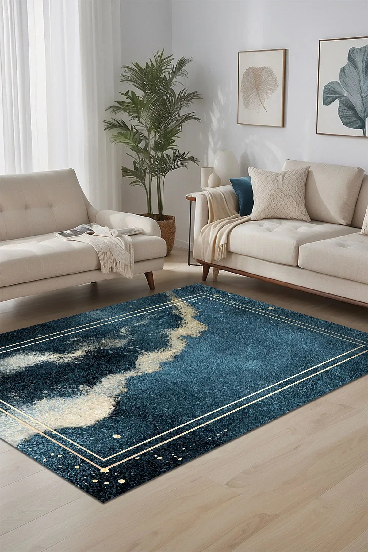 Derpa Modern Kadife Yıkanabilir Kaymaz Pamuk Tabanlı Antibakteriyel Salon Halısı - Aydahome
