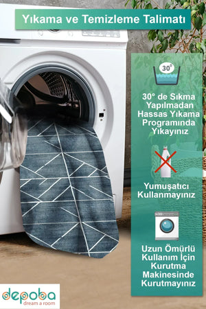 Nara Modern Kadife Antibakteriyel Yıkanabilir Kaymaz Pamuk Tabanlı Yolluk - Aydahome