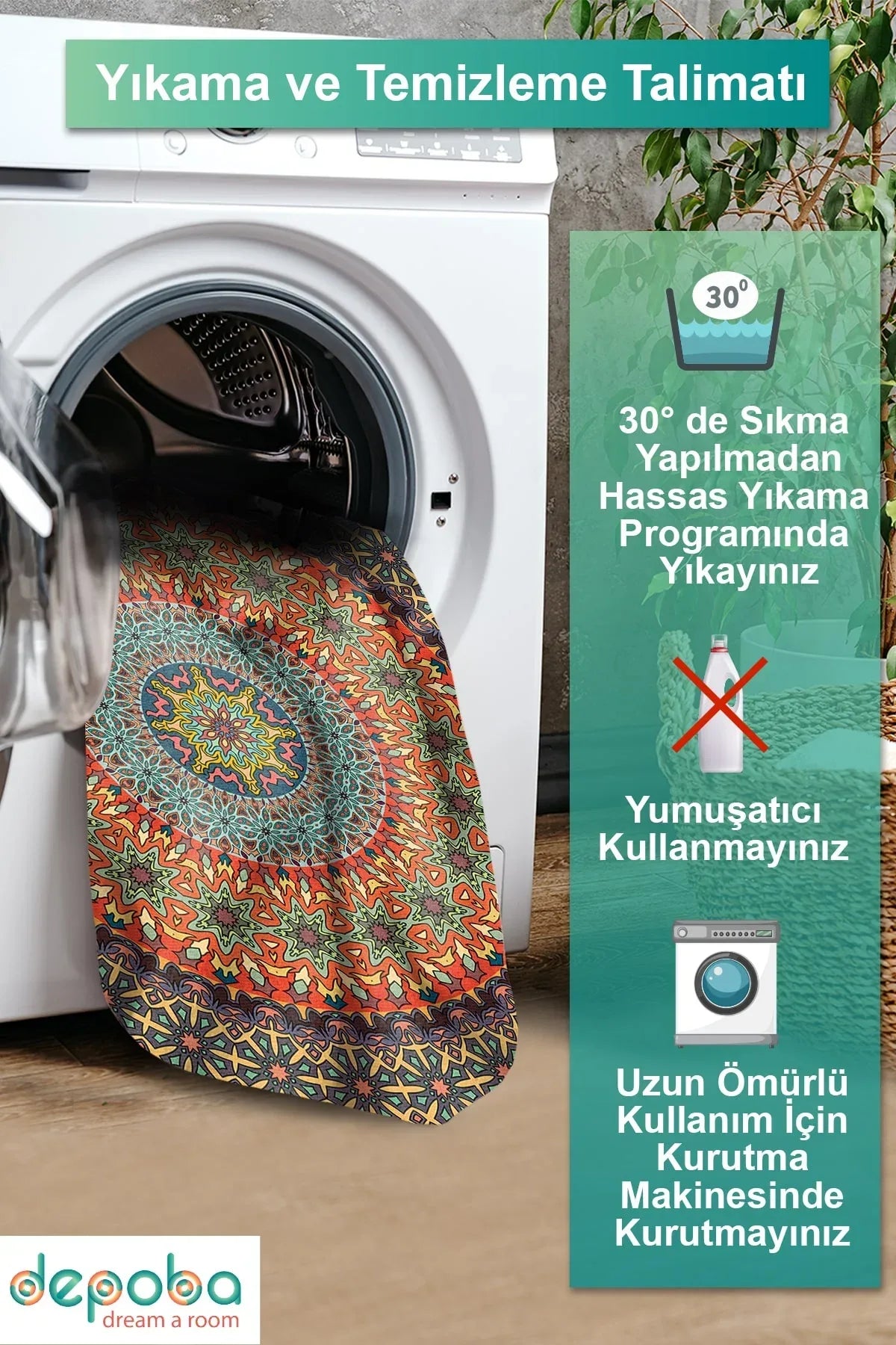 Depas Modern Kadife Yıkanabilir Kaymaz Pamuk Tabanlı Antibakteriyel Yuvarlak Halı - Aydahome