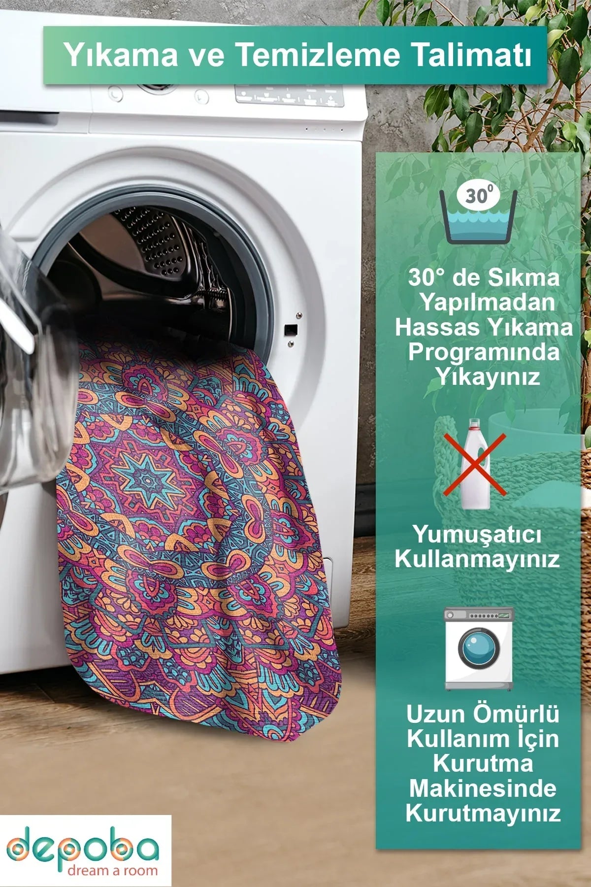 Fabon Modern Kadife Yıkanabilir Kaymaz Pamuk Tabanlı Antibakteriyel Yuvarlak Halı - Aydahome
