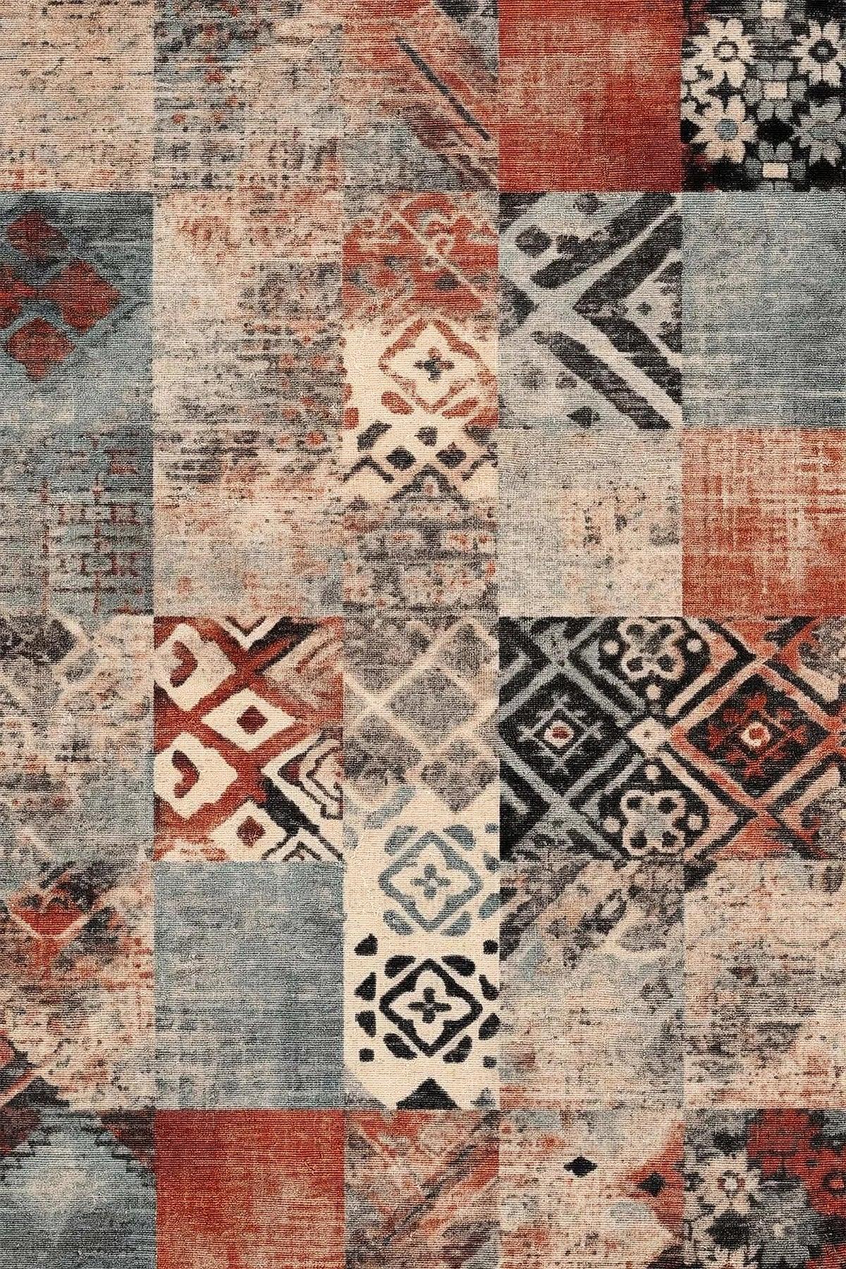 Resaye Patchwork Şönil Doğal Pamuk Tabanlı Salon Halısı Kaymaz Antibakteriyel Yıkanabilir - Aydahome