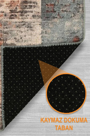 Resaye Patchwork Şönil Doğal Pamuk Tabanlı Salon Halısı Kaymaz Antibakteriyel Yıkanabilir - Aydahome