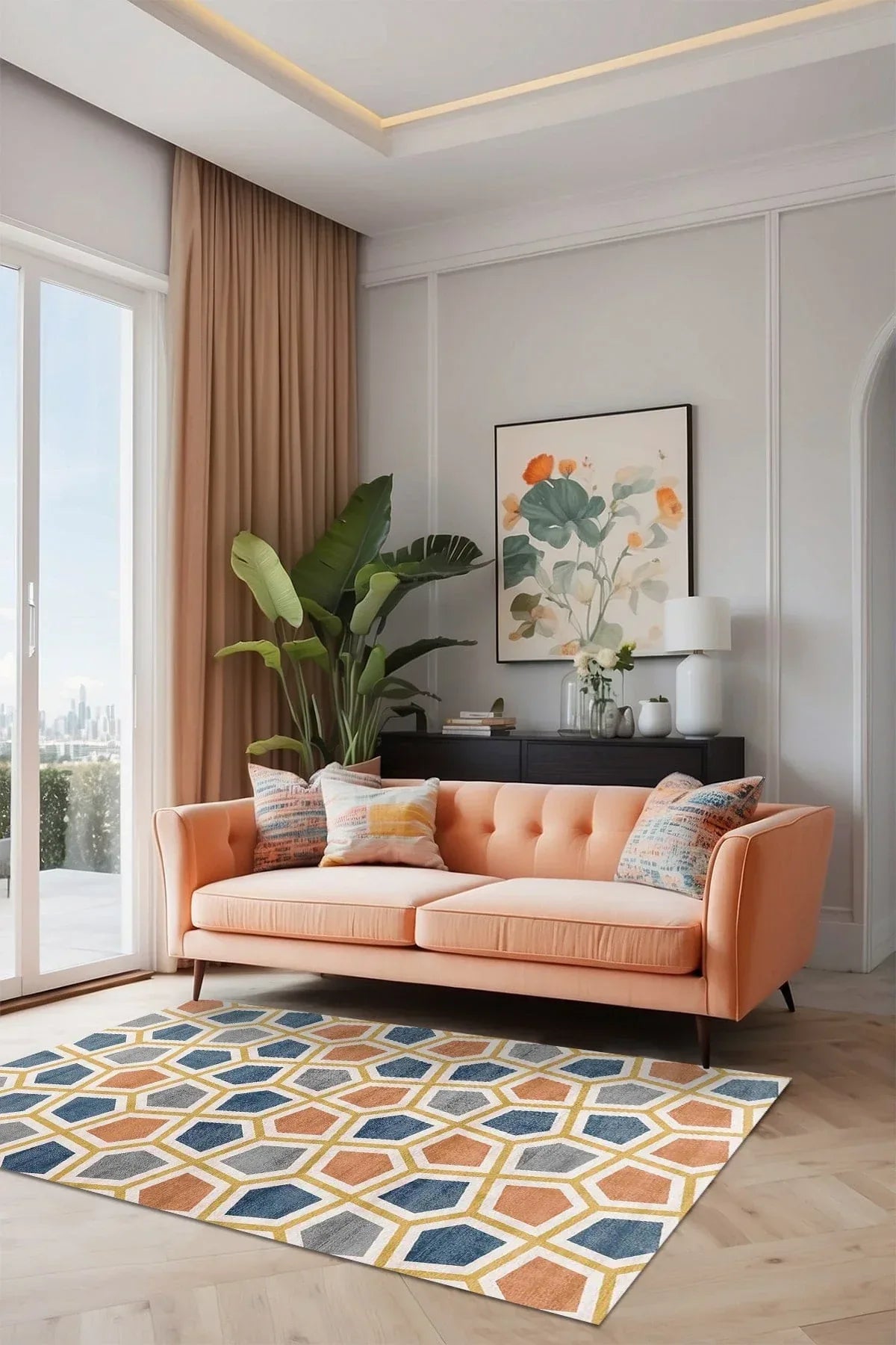 Arevs Modern Şönil Modern Doğal Pamuk Tabanlı Salon Halısı Kaymaz Antibakteriyel Yıkanabilir Çevre Dostu - Aydahome