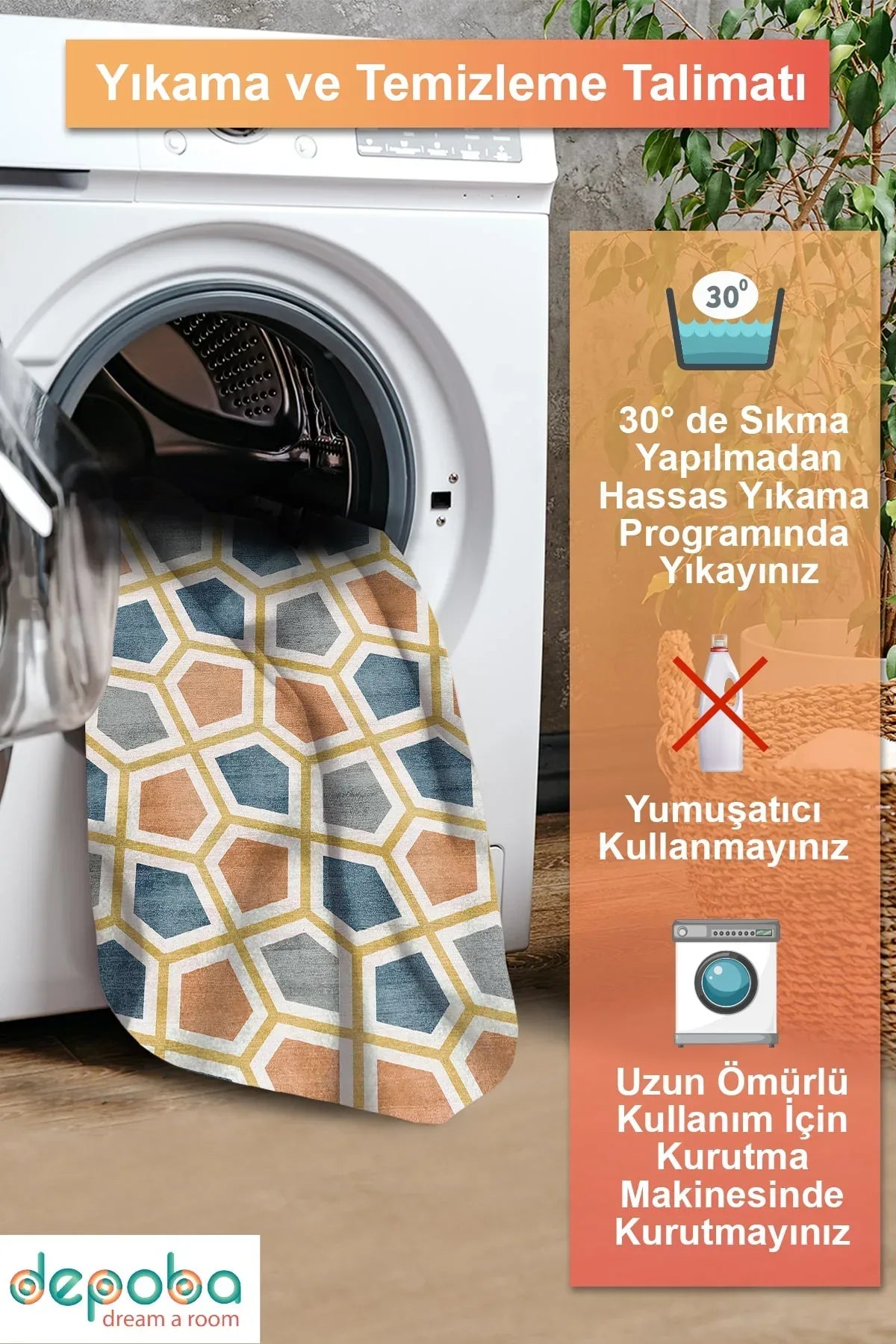 Arevs Modern Şönil Modern Doğal Pamuk Tabanlı Salon Halısı Kaymaz Antibakteriyel Yıkanabilir Çevre Dostu - Aydahome