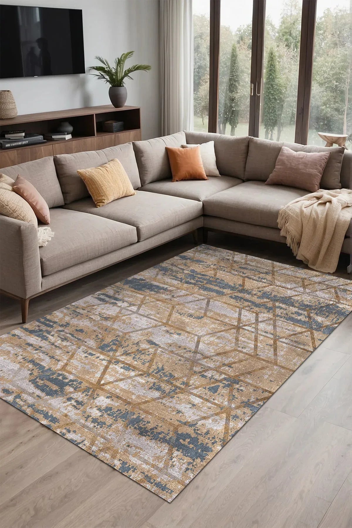 Pedus Modern Şönil Abstract Doğal Pamuk Tabanlı Salon Halısı Kaymaz Antibakteriyel Yıkanabilir Çevre Dostu - Aydahome