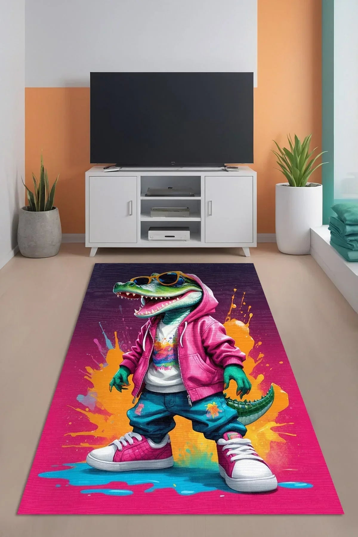 Croc Modern Şönil Gamer Halısı Pamuk Tabanlı Yıkanabilen Kaymaz Genç Odası Oyuncu Gaming Halısı - Aydahome
