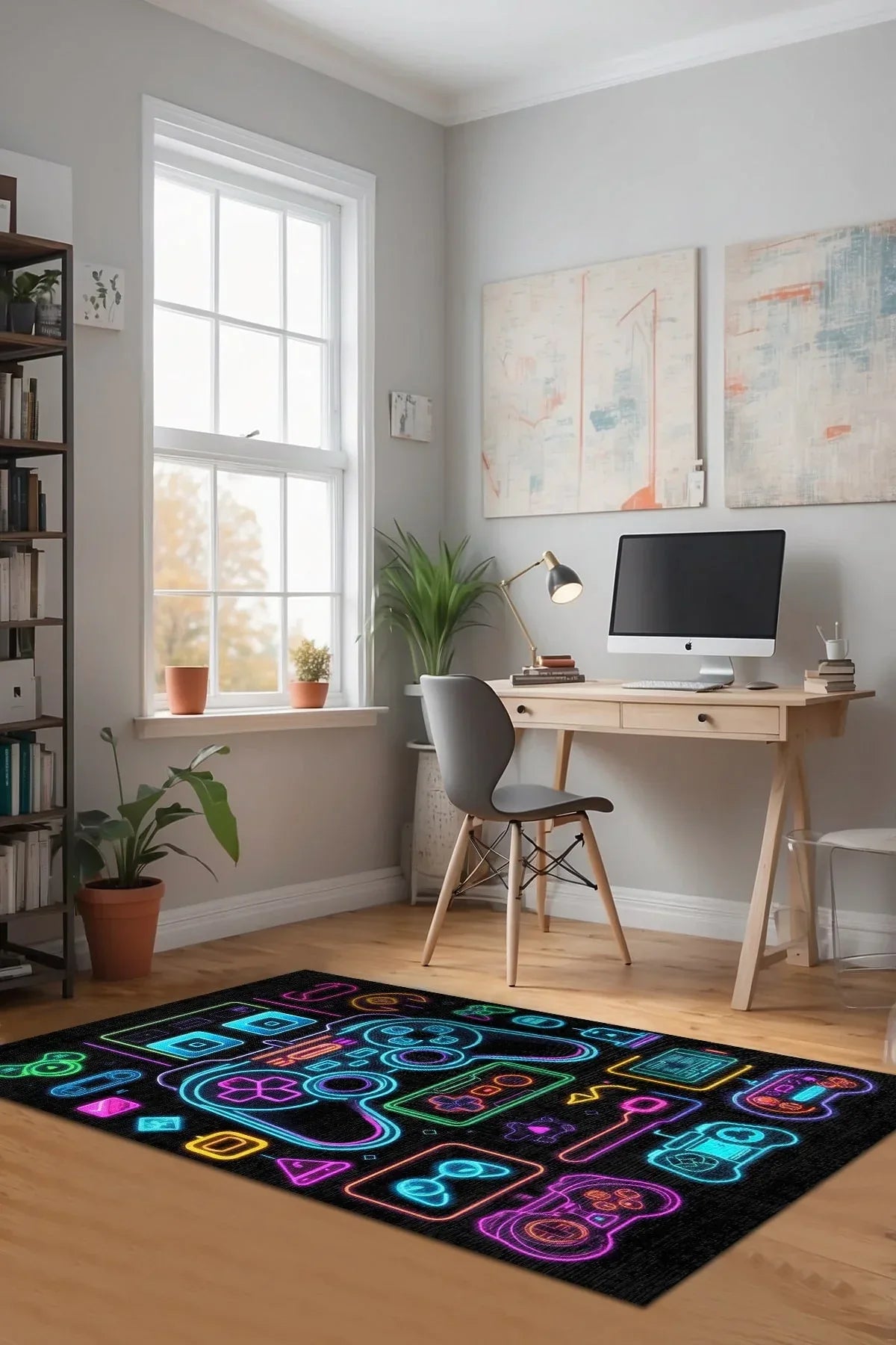 Space Modern Şönil Gamer Halısı Pamuk Tabanlı Yıkanabilen Kaymaz Genç Odası Oyuncu Gaming Halısı - Aydahome
