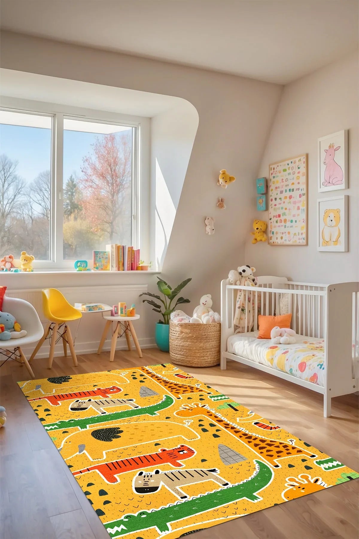 Funs Modern Şönil Antibakteriyel Yıkanabilir Kaymaz Pamuk Tabanlı Çocuk Halısı - Aydahome