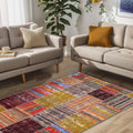 Silvena Patchwork Kadife Yıkanabilir Kaymaz Pamuk Tabanlı Antibakteriyel Salon Halısı - Aydahome