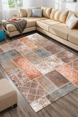 Nandy Patchwork Kadife Yıkanabilir Kaymaz Pamuk Tabanlı Antibakteriyel Salon Halısı - Aydahome