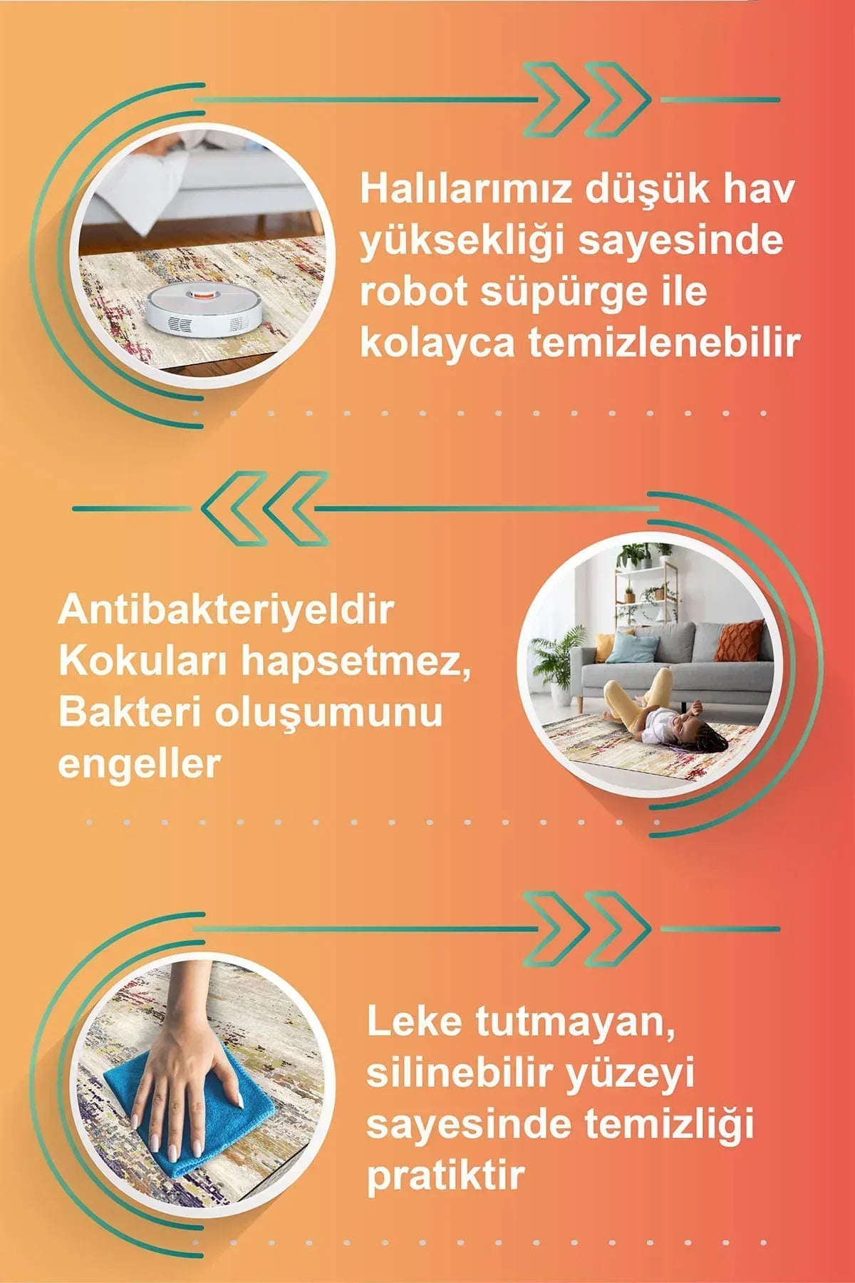 Moles Spring Bloom Çiçek Desenli Pamuk Tabanlı Yıkanabilen Kaydırmaz Antibakteriyel Şönil Salon Halısı - Aydahome