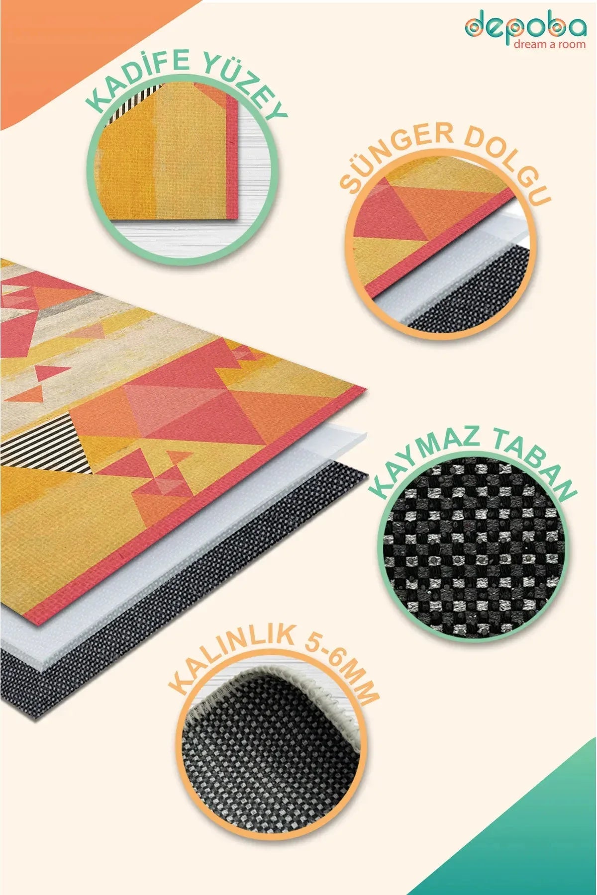 Zalar Modern Kadife Yıkanabilir Kaymaz Pamuk Tabanlı Antibakteriyel Salon Halısı - Aydahome