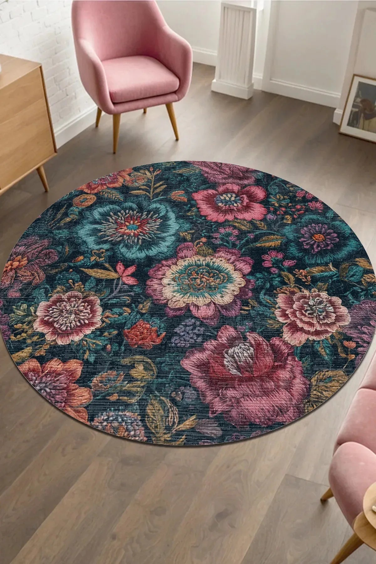 Haela Modern Şönil Doğal Pamuk Tabanlı Kaymaz Antibakteriyel Yıkanabilir Yuvarlak Salon Halısı - Aydahome