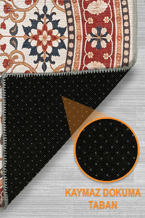 Yonza Vintage Şönil Doğal Pamuk Tabanlı Kaymaz Antibakteriyel Yıkanabilir Yuvarlak Salon Halısı - Aydahome