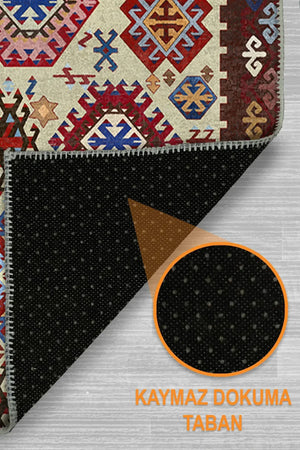 Emara Modern Şönil Doğal Pamuk Tabanlı Kaymaz Antibakteriyel Yıkanabilir Kilim Salon Halısı - Aydahome