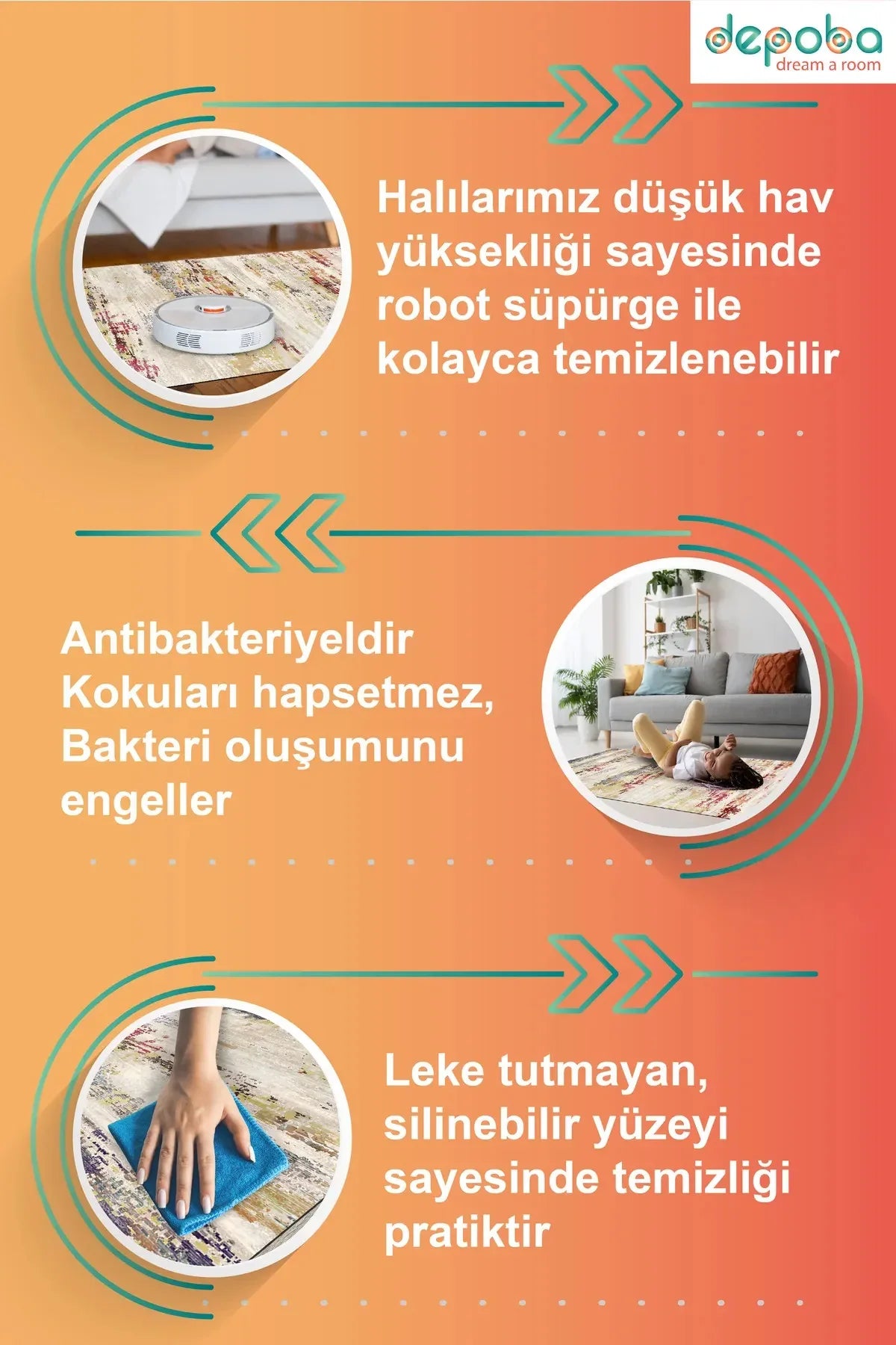 Serem Şönil Vintage Desenli Pamuk Taban Kaymaz Yıkanabilen Antibakteriyel Salon Halısı - Aydahome