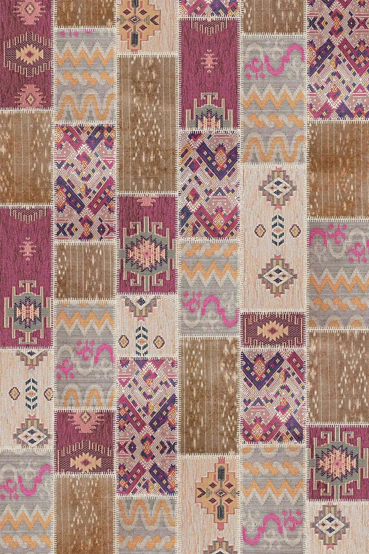 Elara Patchwork Şönil Doğal Pamuk Tabanlı Kaymaz Antibakteriyel Yıkanabilir Salon Halısı - Aydahome