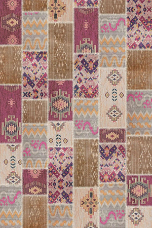 Elara Patchwork Şönil Doğal Pamuk Tabanlı Kaymaz Antibakteriyel Yıkanabilir Salon Halısı - Aydahome
