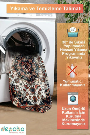 Artona Vintage Şönil Doğal Pamuk Tabanlı Kaymaz Antibakteriyel Yıkanabilir Çevre Dostu Salon Halısı - Aydahome