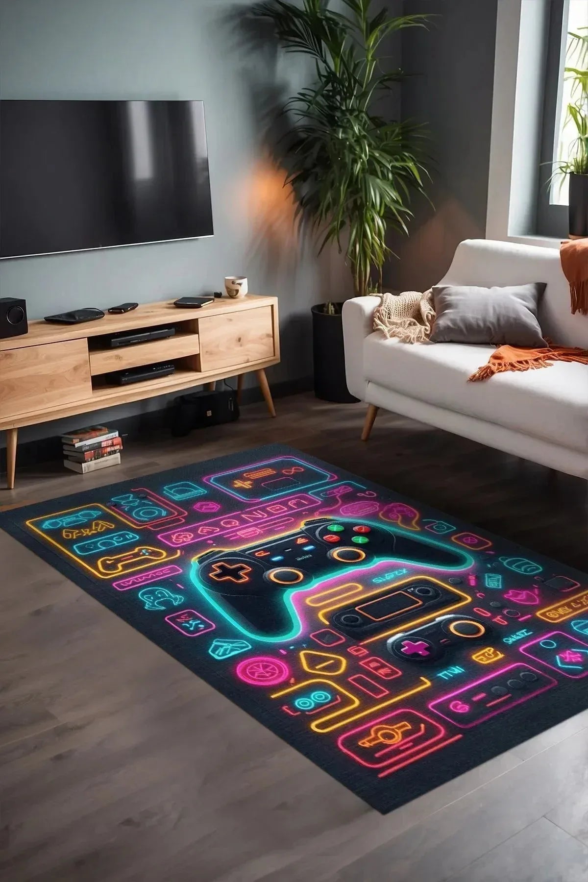 Caspect Modern Şönil Gaming Oyuncu Odası Halısı Dijital Baskılı Kaymaz Taban Yıkanabilir Gaming Halısı - Aydahome