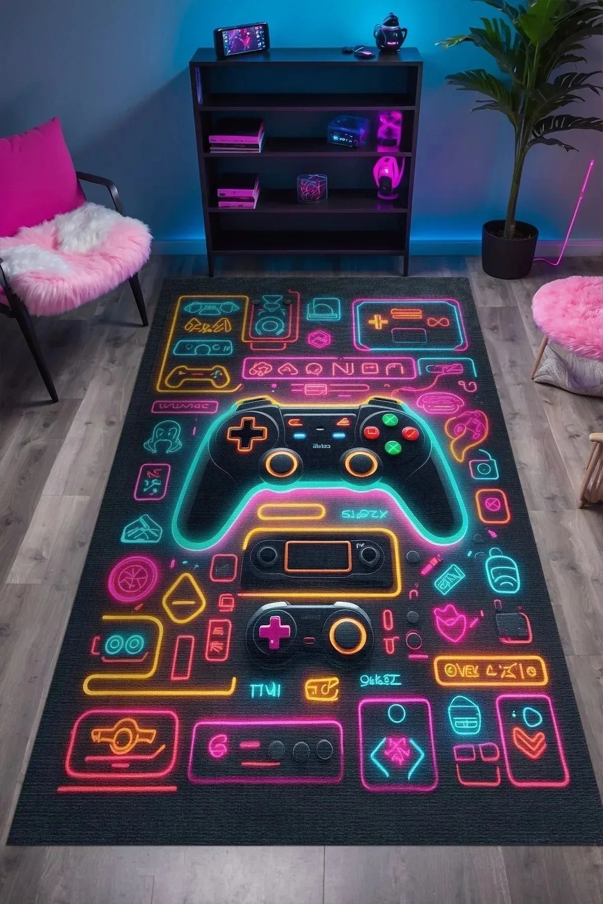 Caspect Modern Şönil Gaming Oyuncu Odası Halısı Dijital Baskılı Kaymaz Taban Yıkanabilir Gaming Halısı - Aydahome