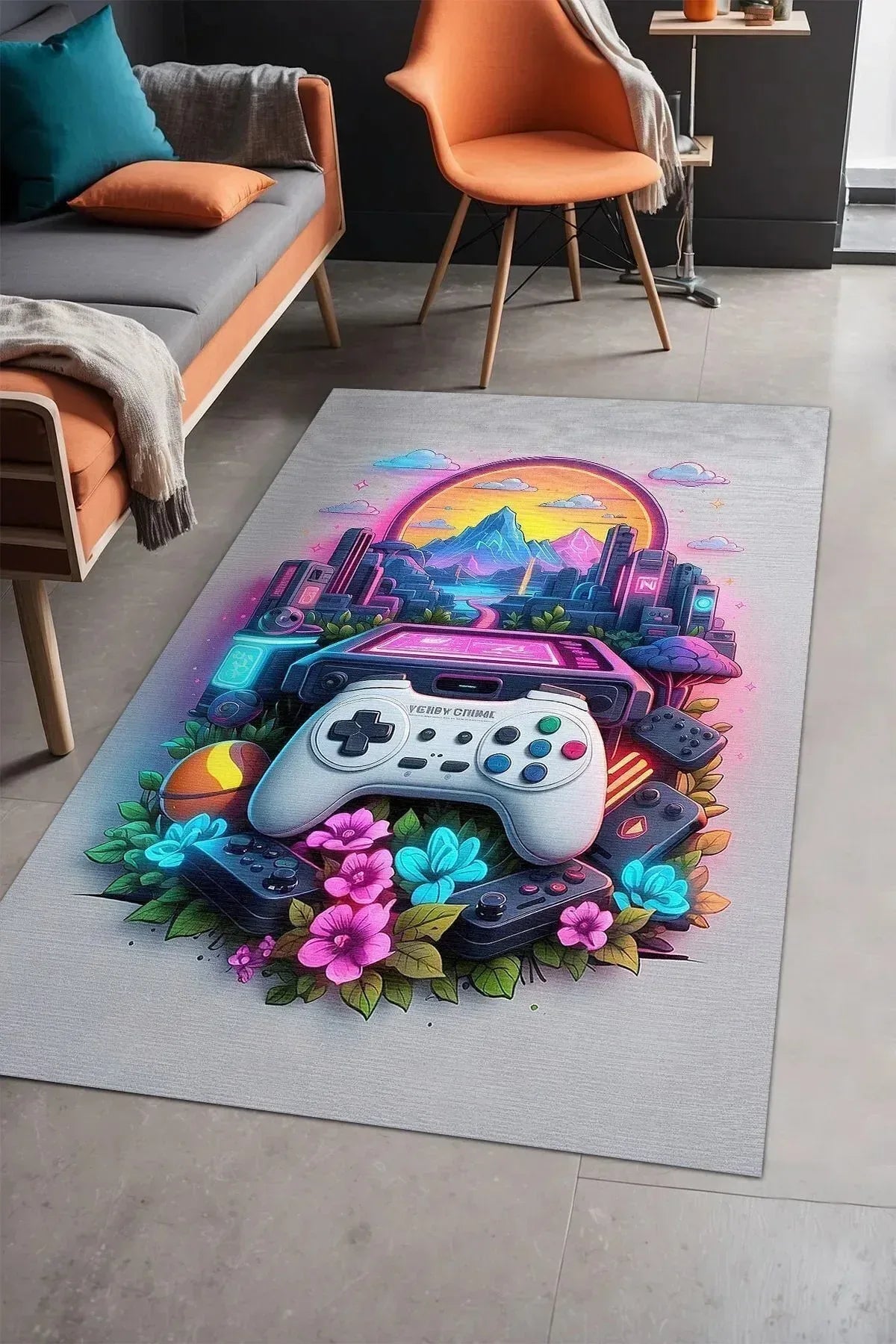 Gamser Modern Şönil Gaming Oyuncu Odası Halısı Dijital Baskılı Kaymaz Taban Yıkanabilir Gaming Halısı - Aydahome