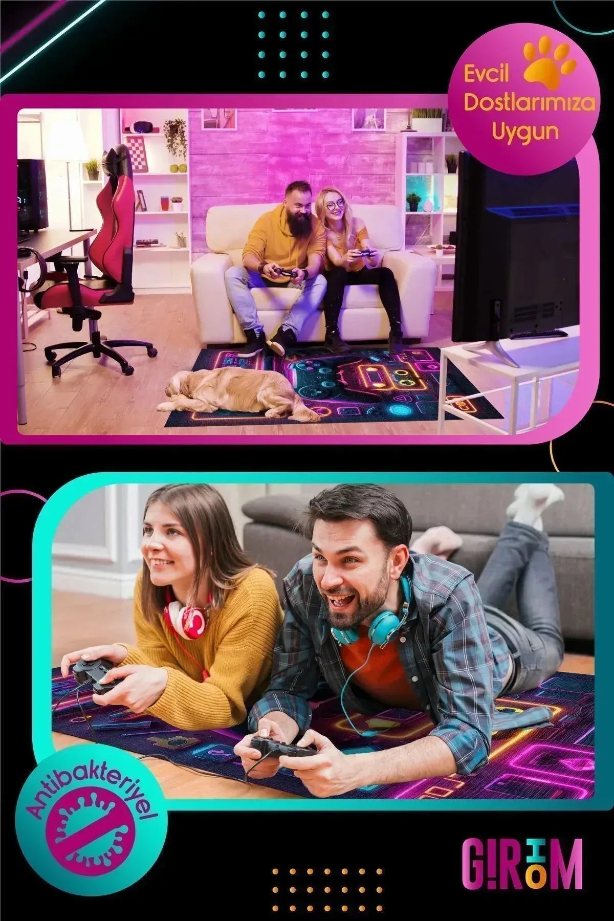 Benesa Modern Şönil Gaming Oyuncu Odası Halısı Dijital Baskılı Kaymaz Taban Yıkanabilir Asimetrik Gaming Halısı - Aydahome