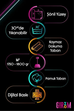 Melina Modern Şönil Gaming Oyuncu Odası Halısı Dijital Baskılı Kaymaz Taban Yıkanabilir Gaming Halısı - Aydahome