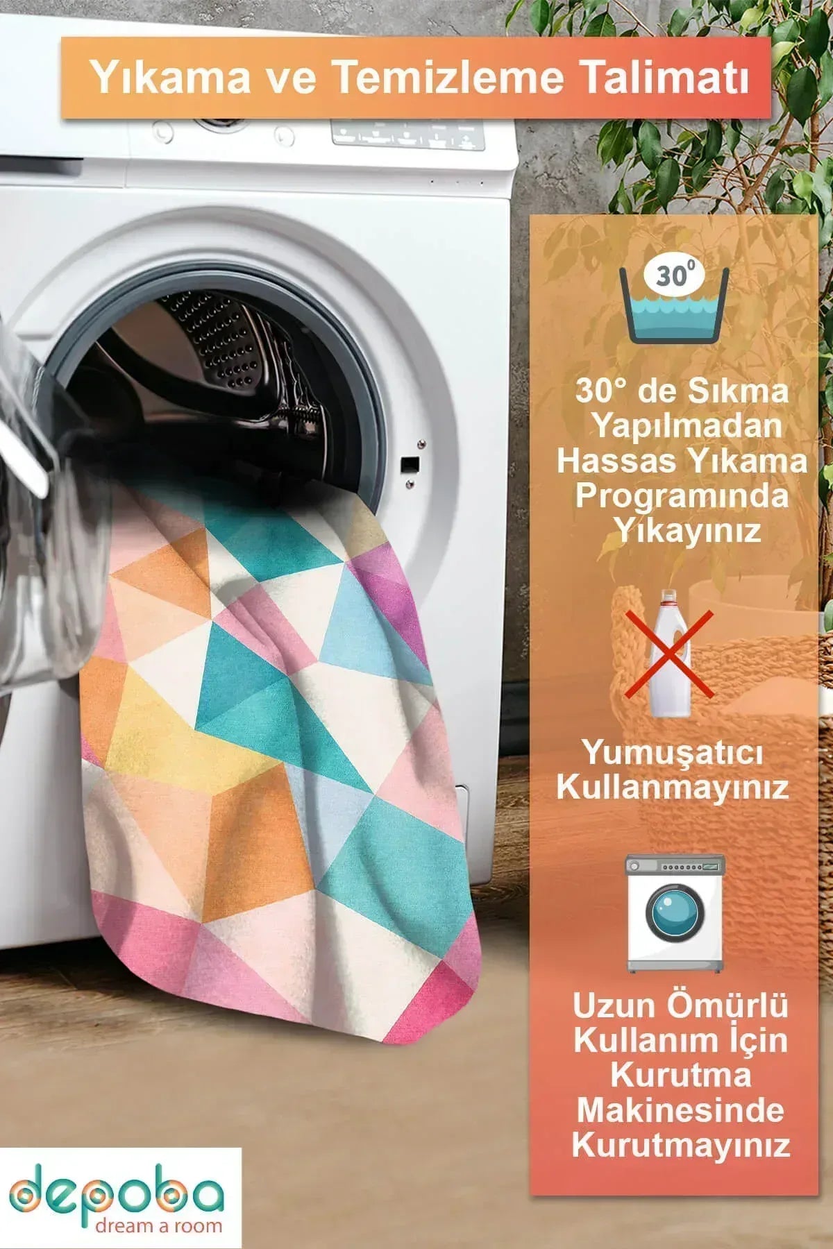 Dorea Color Carnival Pamuk Tabanlı Yıkanabilen Kaydırmaz Antibakteriyel Şönil Salon Halısı - Aydahome