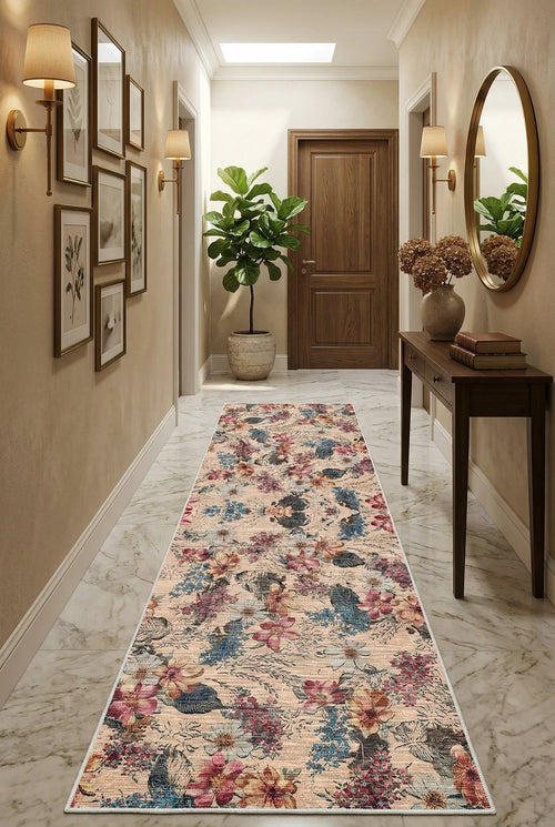 Elens Spring Bloom Çiçek Desenli Modern Şönil Doğal Pamuk Tabanlı Kaymaz Antibakteriyel Yıkanabilir Çevre Dostu Yolluk - Aydahome