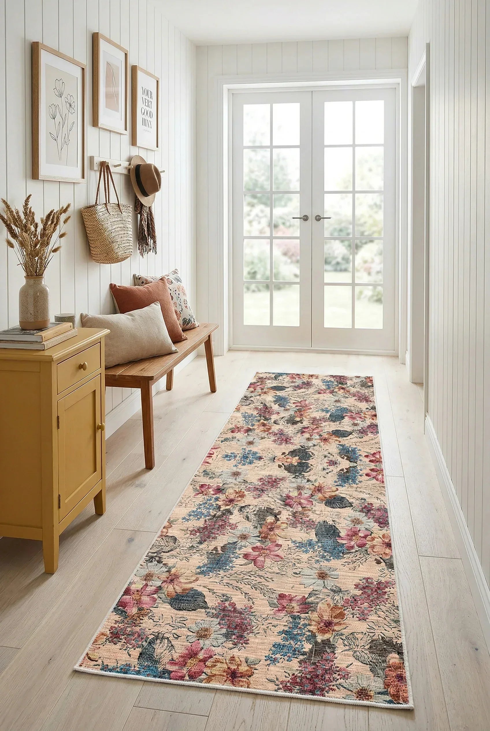 Elens Spring Bloom Çiçek Desenli Modern Şönil Doğal Pamuk Tabanlı Kaymaz Antibakteriyel Yıkanabilir Çevre Dostu Yolluk - Aydahome