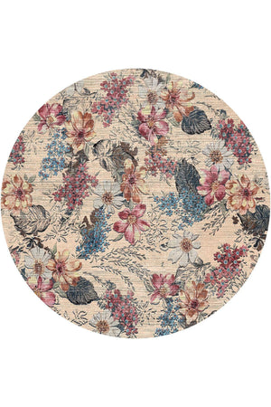 Elens Spring Bloom Çiçek Desenli Pamuk Tabanlı Yıkanabilen Kaydırmaz Antibakteriyel Yuvarlak Şönil Salon Halısı - Aydahome