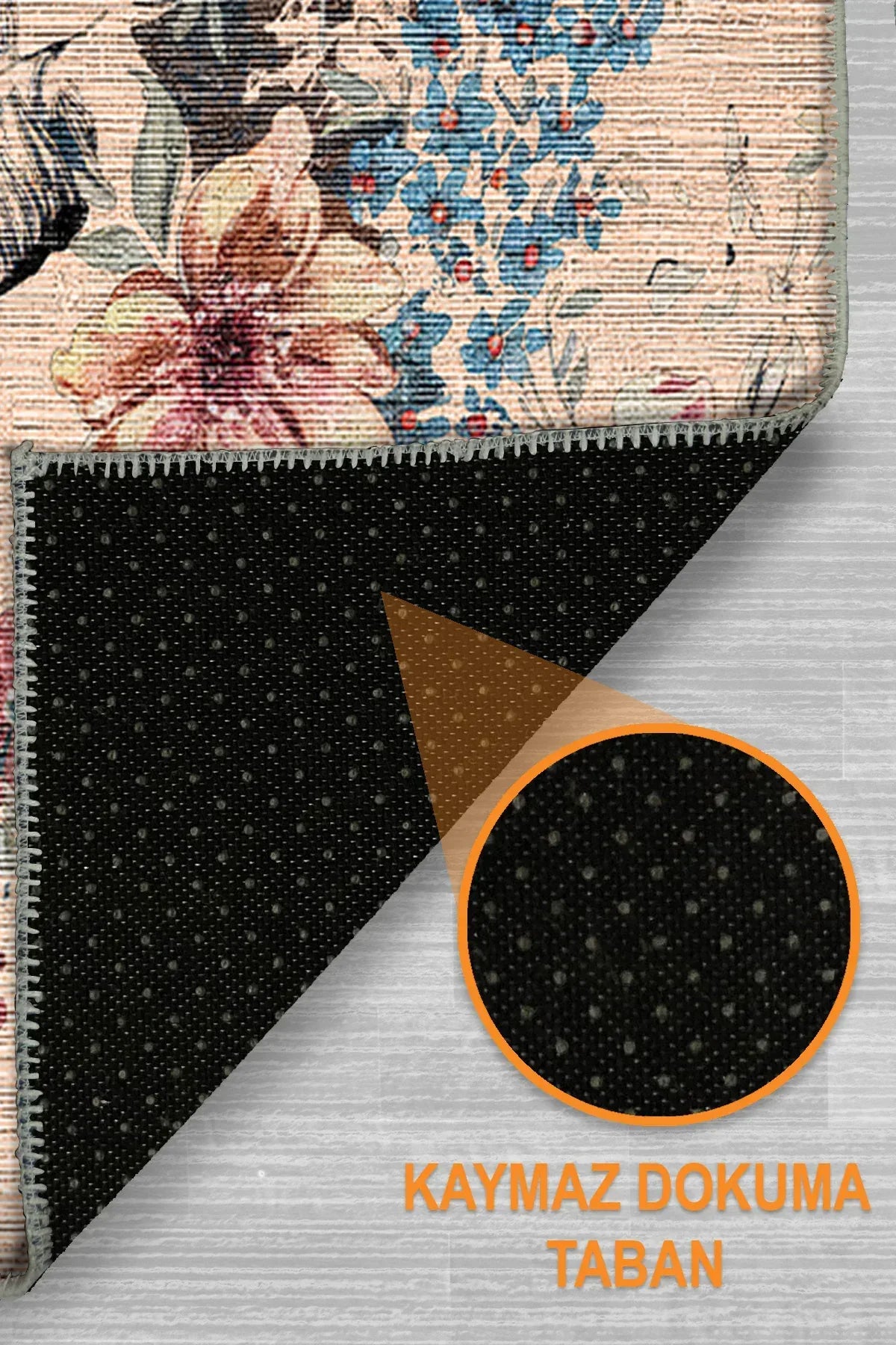 Elens Spring Bloom Çiçek Desenli Pamuk Tabanlı Yıkanabilen Kaydırmaz Antibakteriyel Yuvarlak Şönil Salon Halısı - Aydahome