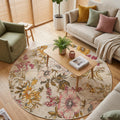 Gusras Spring Bloom Çiçek Desenli Pamuk Tabanlı Yıkanabilen Kaydırmaz Antibakteriyel Yuvarlak Şönil Salon Halısı - Aydahome