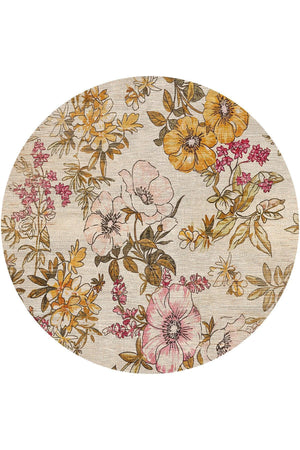 Gusras Spring Bloom Çiçek Desenli Pamuk Tabanlı Yıkanabilen Kaydırmaz Antibakteriyel Yuvarlak Şönil Salon Halısı - Aydahome
